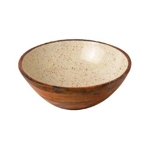 CRO-GTS-20-1703.jpg PRESTIGE WOOD MANGO ENAMEL COATING BOWL 30X10CM WHITE GOLD SPOTS GTSA - Image 1