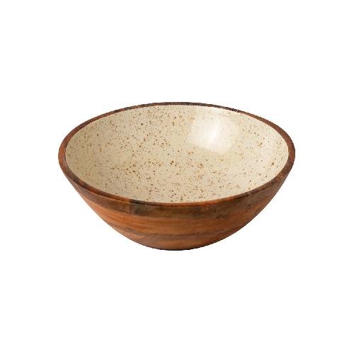 CRO-GTS-20-1704.jpg PRESTIGE WOOD MANGO ENAMEL COATING BOWL 25X8CM WHITE GOLD SPOTS GTSA - Image 1
