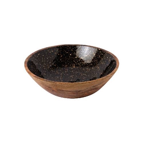 CRO-GTS-20-1706.jpg PRESTIGE WOOD MANGO ENAMEL COATING BOWL 25X8CM BLACK GOLD SPOTS GTSA - Image 1