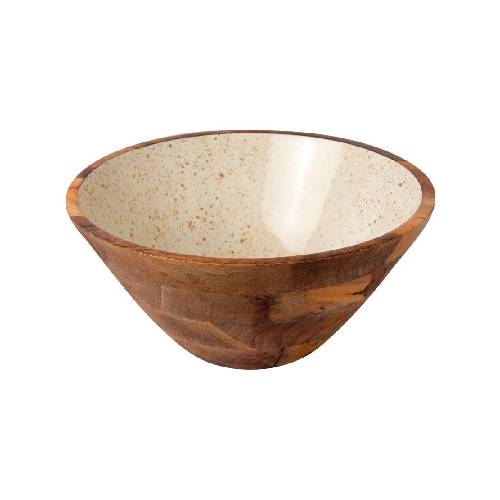 CRO-GTS-20-1707.jpg PRESTIGE WOOD MANGO ENAMEL COATING BOWL 35X16CM WHITE GOLD SPOTS GTSA - Image 1