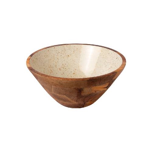 CRO-GTS-20-1708.jpg PRESTIGE WOOD MANGO ENAMEL COATING BOWL 30X12CM WHITE GOLD SPOTS GTSA - Image 1