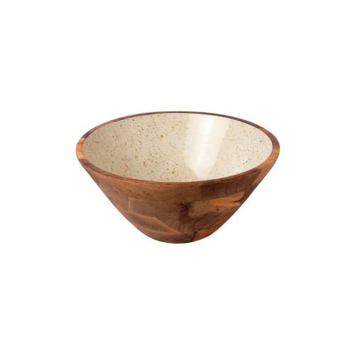 CRO-GTS-20-1709.jpg PRESTIGE WOOD MANGO ENAMEL COATING BOWL 25X11CM WHITE GOLD SPOTS GTSA - Image 1