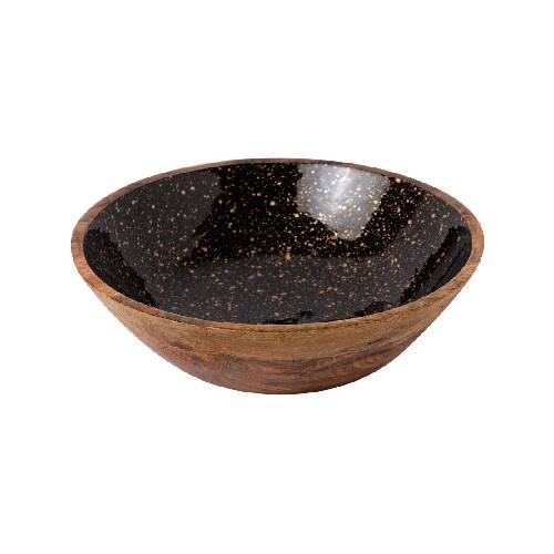 CRO-GTS-20-1710.jpg PRESTIGE WOOD MANGO ENAMEL COATING BOWL 35X16CM BLACK GOLD SPOTS GTSA - Image 1