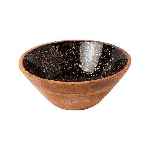 CRO-GTS-20-1711.jpg PRESTIGE WOOD MANGO ENAMEL COATING BOWL 30X12CM BLACK GOLD SPOTS GTSA - Image 1