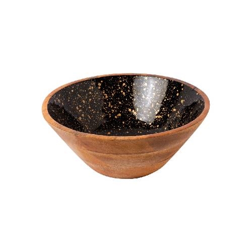 CRO-GTS-20-1712.jpg PRESTIGE WOOD MANGO ENAMEL COATING BOWL 25X11CM BLACK GOLD SPOTS GTSA - Image 1