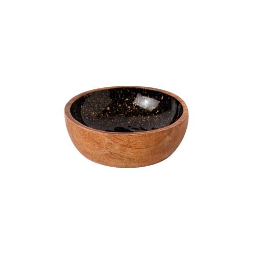 CRO-GTS-20-1714.jpg PRESTIGE WOOD MANGO ENAMEL COATING BOWL 10X4CM BLACK GOLD SPOTS GTSA - Image 1