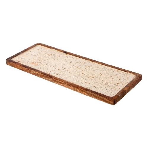 CRO-GTS-20-1715.jpg PRESTIGE WOOD MANGO ENAMEL COATING RECTANGULAR 40X16CM WHITE GOLD SPOTS GTSA - Image 1