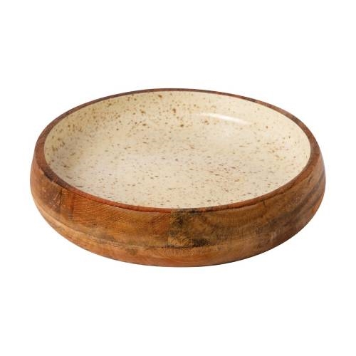 CRO-GTS-20-1717.jpg PRESTIGE WOOD MANGO ENAMEL COATING BOWL 30X6CM WHITE GOLD SPOTS GTSA - Image 1