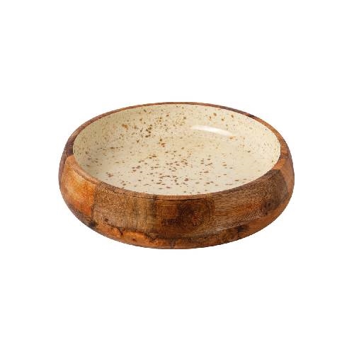 CRO-GTS-20-1718.jpg PRESTIGE WOOD MANGO ENAMEL COATING BOWL 25X6CM WHITE GOLD SPOTS GTSA - Image 1