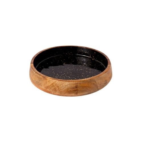 CRO-GTS-20-1720.jpg PRESTIGE WOOD MANGO ENAMEL COATING BOWL 25X6CM BLACK GOLD SPOTS GTSA - Image 1