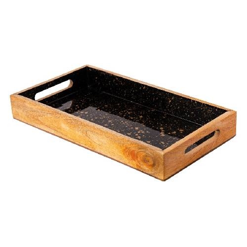 CRO-GTS-20-1722.jpg PRESTIGE WOOD MANGO ENAMEL COATING RECTANGULAR TRAY 40X22CM BLACK GOLD SPOTS GTSA - Image 1