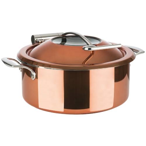 BUF-PAD-49794C30.jpg CHAFING DISH CASSEROLE WINDOW ROUND 30.5CM INOX COPPER PADERNO ITALY - Image 1