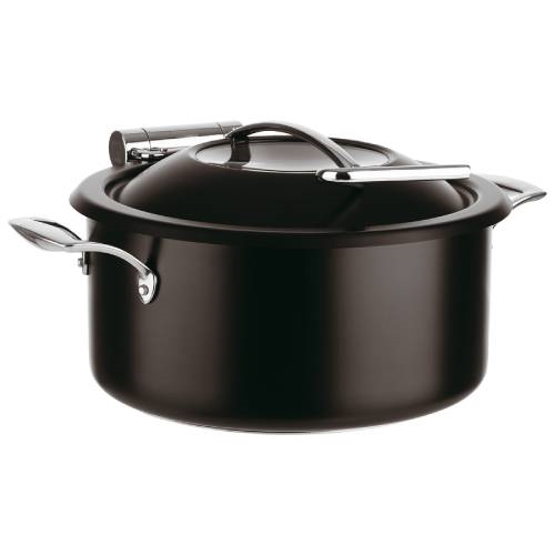 BUF-PAD-49794K30.jpg CHAFING DISH CASSEROLE WINDOW ROUND 30.5CM INOX BLACK PADERNO ITALY - Image 1