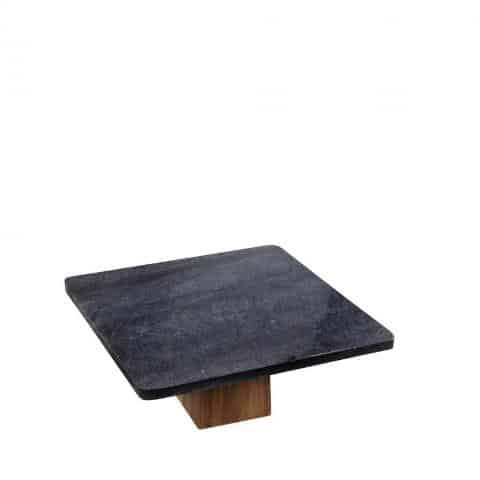 BUF-ESP-FAV242.jpg PLATTER SQUARE MARBLE BLACK FOOTED ACACIA STAND 25X11CM ESPIEL - Image 1