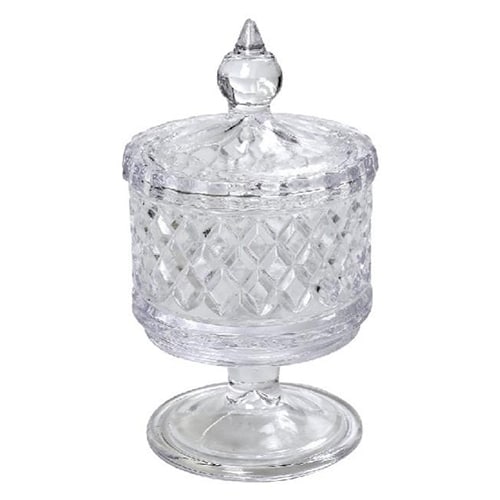 BUF-ESP-ORT131.jpg BY ORDER GLASS FOOTED JAR WITH LID 8X13CM ESPIEL - Image 1