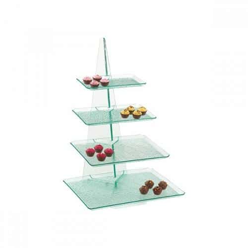 BUF-GAR-UFN01-4P-GL.jpg BUFFET STAND ONDA W/H 4 PEEBLE TRAYS 30X40X58CM CLEAR GARIBALDI - Image 1