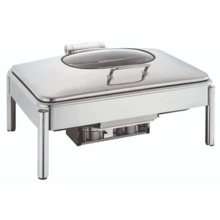 CHAFING DISH RECTANGULAR WITH HYDRAULIC WINDOW GLASS 304 INOX GTSA