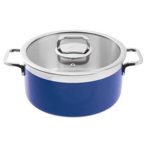 BUF-PAD-12303B24.jpg BY ORDER BUFFET SERIES 2300 CASSEROLE POT BLUE WITH GLASS LID 24X12CM 5.4L INOX 18-10 PADERNO ITALY - Image 1