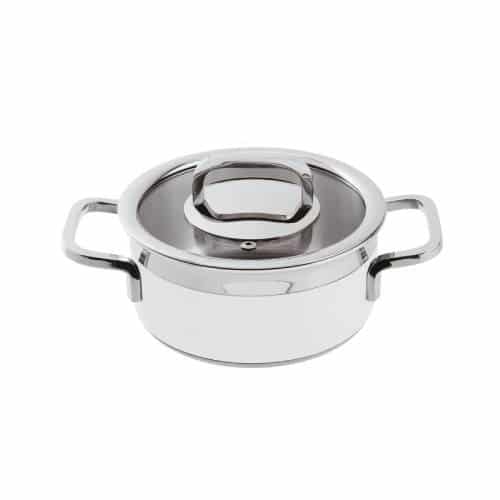 BUF-PAD-12303W16.jpg BY ORDER BUFFET SERIES 2300 CASSEROLE POT WHITE WITH GLASS LID 16X8CM 1.6L INOX 18-10 PADERNO ITALY - Image 1