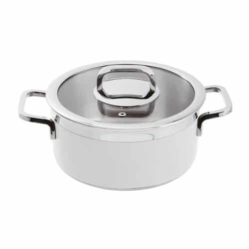 BUF-PAD-12303W20.jpg BY ORDER BUFFET SERIES 2300 CASSEROLE POT WHITE WITH GLASS LID 20X10CM 3.1L INOX 18-10 PADERNO ITALY - Image 1