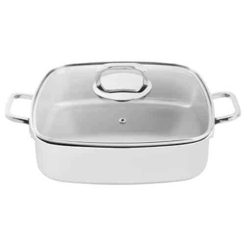 BUF-PAD-12304W26.jpg BY ORDER BUFFET SERIES 2300 ROASTING PAN WHITE WITH GLASS LID 27X27X7CM 4L INOX 18-10 PADERNO ITALY - Image 1