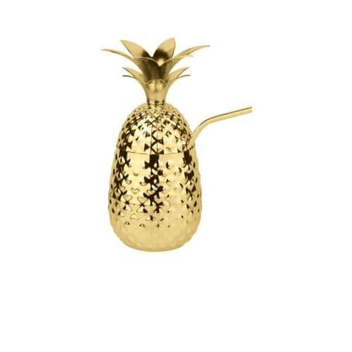 BWC-PAD-44945G05.jpg COCKTAIL PINEAPPLE CUP 50CL GOLD WITH STRAW PADERNO - Image 1