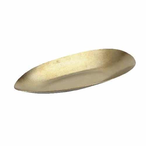 CRO-ESP-FEV217.jpg BY ORDER VINTAGE SNOW GOLD DEEP TRIANGULAR PLATE 30X14.5X3.3CM INOX 18-10  ESPIEL - Image 1