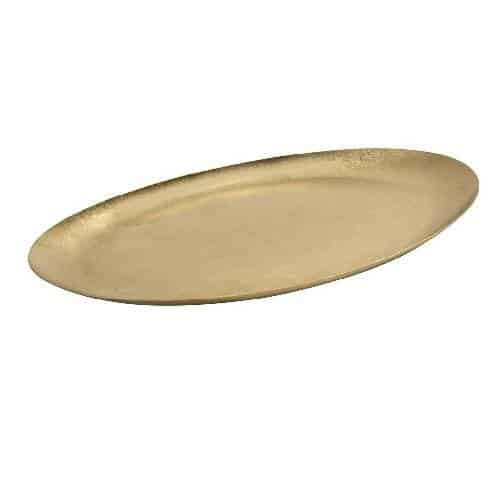 CRO-ESP-FEV221.jpg BY ORDER VINTAGE SNOW GOLD OVAL PLATE 22X12X1CM INOX 18-10  ESPIEL - Image 1