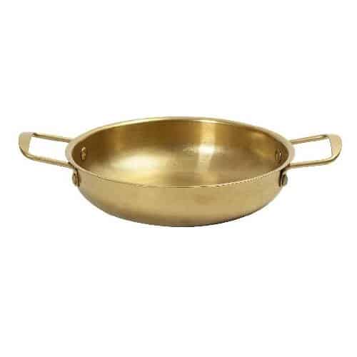 CRO-ESP-FEV233.jpg DISCONTINUED - VINTAGE SNOW GOLD SERVING OMELETTE PAN 26X6CM INOX 18-10  ESPIEL - Image 1