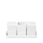 BY ORDER - SIDERS WHITE PORCELAIN SALT, PEPPER, TOOTHPICK POT SET WITH TRAY ESPIEL