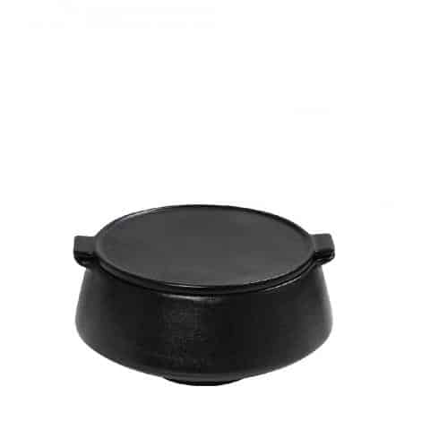 CRO-ESP-GMT201.jpg MIANMAR STONEWARE BOWL POT WITH LID 10.5X9CM BLACK ESPIEL - Image 1