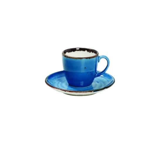 CRO-ESP-TLF112K6.jpg VINTAGE TERRA BLUE CUP AND SAUCER ESPRESSO 9CL ESPIEL - Image 1
