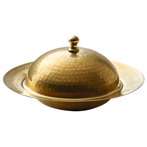CRO-PLA-0720762091000001.jpg BY ORDER PLATE ROUND WITH CLOCHE GOLD 20CM PLAYGROUND - Image 1