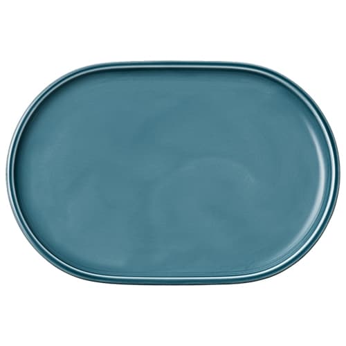 CRO-SCH-252223E.jpg BY ORDER SHIRO GLAZE COMPANION PETROL BLUE OVAL PLATTER COUPE 23X16CM SCHONWALD GERMANY - Image 1