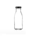 GLASS BOTTLE MILK NEW LATTE 25CL TO38 WITH BLACK CAP 3578 SET UNIQUE
