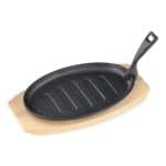 SIZZLE PLATE OVAL CAST IRON WITH WOOD BASE 27X17.5CM GTSA
