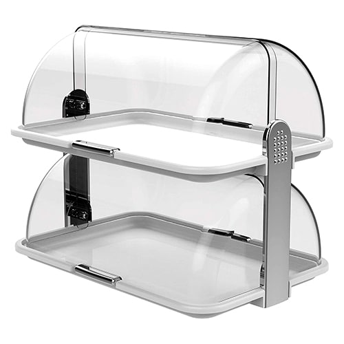 BUF-BIE-L179-33.jpg BY ORDER BUFFET DOUBLE TRAY WITH ROLL TOP COVER 46.5X31.5X19.5CM PLASTIC WHITE SILVER BIESSE ITALY - Image 1