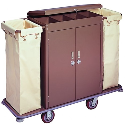 CLE-RNT-2105.jpg BY ORDER - HOUSEKEEPER TROLLEY DOUBLE CANVAS BROWN WITH DOORS 142X46X115CM UNIQUE - Image 1
