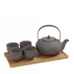 DISCONTINUED - ETHNIC TEA POT 75CL, CUPS X4 10CL AND TRAY SET GREY MATT ESPIEL