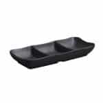 NEW MELAMINE TRIPLE MINI SQUARE SAUCE DIP ZEN SERIES 22X8X3CM  BLACK ILSA