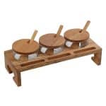 DISCONTINUED - DISPLAY STAND BEECH WOOD WITH 3 JARS 20CL 29X12X9.5CM ESPIEL