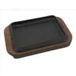 RECTANGULAR ENAMELLED CAST IRON PLATE WITH WOODEN TRAY BASIC 30X22CM ILSA ITALY