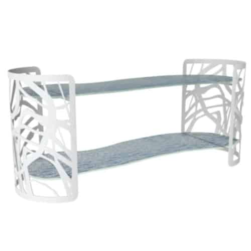 BUF-MYG-F1-08-65-CR123-W.jpg BUFFET FOOD DISPLAY STAND WHITE WITH TWO REMOVABLE GLASS SHELVES NIAGARA BLUE 95X31X40CM - BY ORDER - Image 1