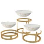 BUFFET SET OF 3 RISERS GOLD WITH BOWLS 25CM COLOR MARBLE GOLD VEINS WHITE - BY ORDER
