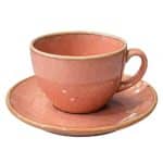 ESSENTIALS PORCELAIN REACTIVE CAPPUCCINO JUMBO CUP 40CL SET WITH SAUCER PINK ESPIEL