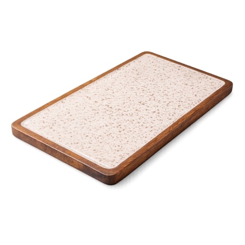 CRO-GTS-20-1739.jpg PRESTIGE WOOD MANGO ENAMEL COATING RECTANGULAR 40X25CM WHITE GOLD SPOTS GTSA - Image 1