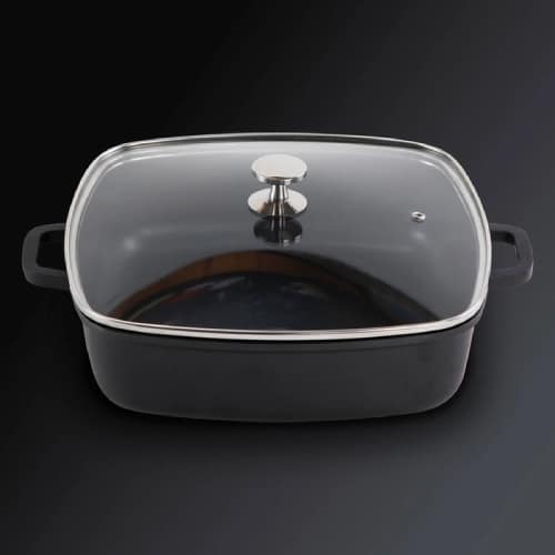 BUF-ALU-AP-2828-11.jpg ALUCHEF SHALLOW SQUARE CASSEROLE POT WITH GLASS LID 28X7.2CM 5.6L BLACK - Image 1