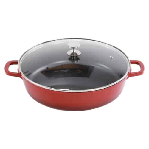 BUF-ALU-AP-3200-08.jpg ALUCHEF SHALLOW ROUND CASSEROLE POT WITH GLASS LID 32X7.8CM 5.7L RED - Image 1