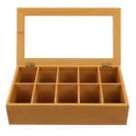 WOOD BAMBOO BOX TEA 10 DIVIDERS WITH GLASS LID 36X20X9CM GTSA
