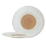 AZTEC STONEWARE WHITE BROWN CERAMIC FLAT PLATE EMBOSSED 20.5X1.5CM ESPIEL